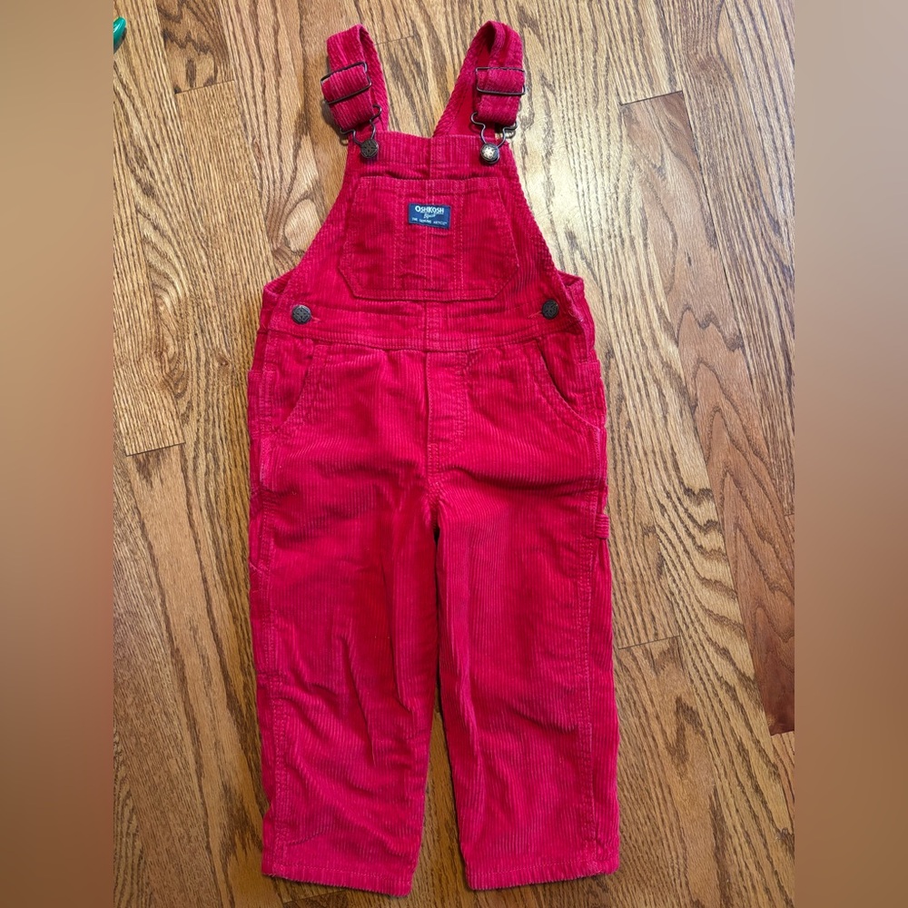 OshKosh B'Gosh Red Corduroy Toddler Vestbak Carpenter Overalls 3T Unisex Y2K